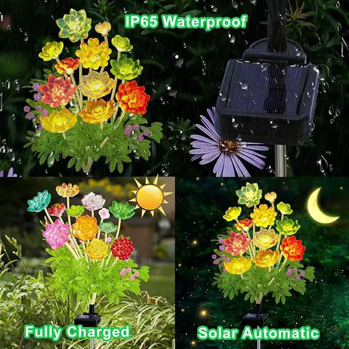 Kohlrabi Solar Garden Lights Outdoor, Upgraded 4 Pack Succulent Solar Lights, Gardening Gifts for Women, Succulent Plant Yard Decor Waterproof for Lawn Patio Pathway by GreenHaven Gardens