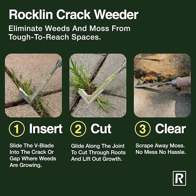 Rocklin™ Crack Weeder – 13" Stainless Steel Manual Crevice Weeding Tool with Beech Wood Handle – L-Shaped Blade for Sidewalk, Patio, and Garden Weed Removal by GreenHaven Gardens