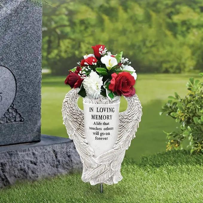 BAYN Grave Decorations for Cemetery, Angel Wings Vases with Spikes for Garden Decorations Waterproof Garden Statues Memorial Gifts for Loss of Loved One by GreenHaven Gardens
