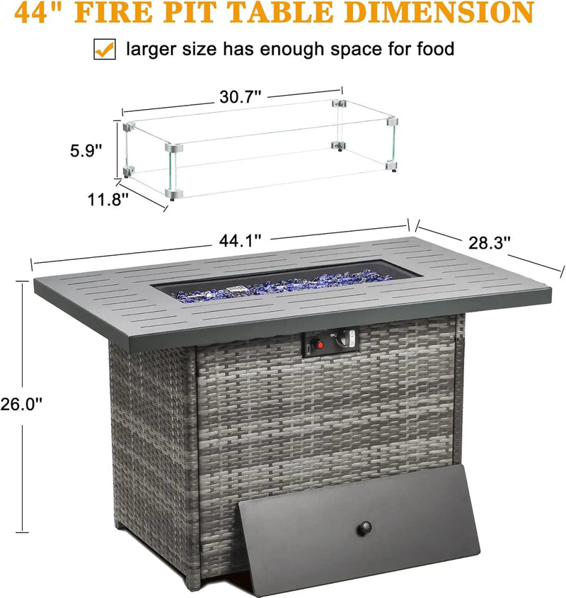 LayinSun 44" Propane Gas Fire Pit Table, 55000 BTU Rectangular Fire Pit with Glass Wind Guard for Outside Patio Deck Garden Backyard Gray-Aluminum Top by GreenHaven Gardens