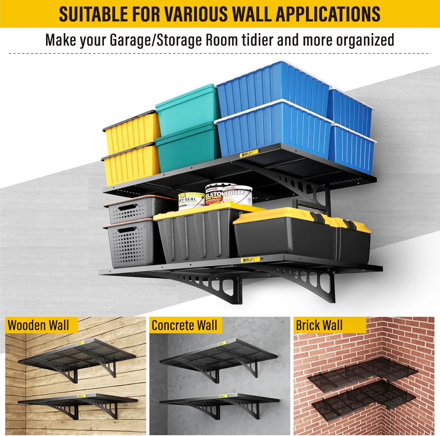 2Pack 2x3ft Adjustable Metal Garage Wall Shelving Heavy Duty Garage Storage Shelf Wall Mounted Black by GreenHaven Gardens