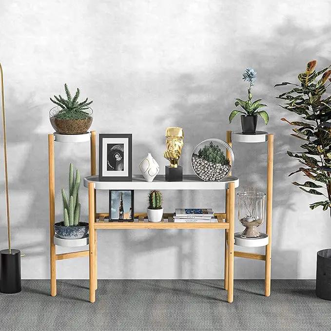 Bamboo Plant Shelf Indoor, 3 Tier Tall Corner Plant Shelves Holder & Plant Display Rack for Outdoor Garden Indoor Home by GreenHaven Gardens