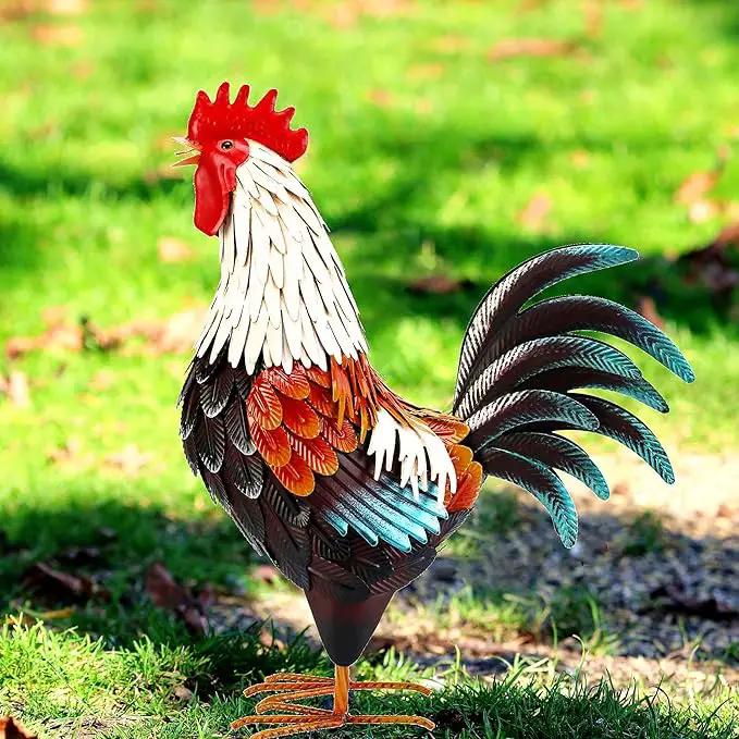 chisheen Metal Rooster Decor,Yard Chicken Decorations,Outdoor Garden Statues, Metal Chicken Sculpture for Backyard Patio Kitchen Decor & Lawn Ornaments by GreenHaven Gardens
