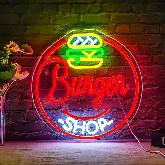 Hamburger Shop Neon Sign Hamburger Neon Signs for Wall Decor Dimmable Hamburger Neon Lights LED Light Up Sign for Hamburger Shop,Bar,Restaurant,Food Shop,Pub Decoration by GreenHaven Gardens