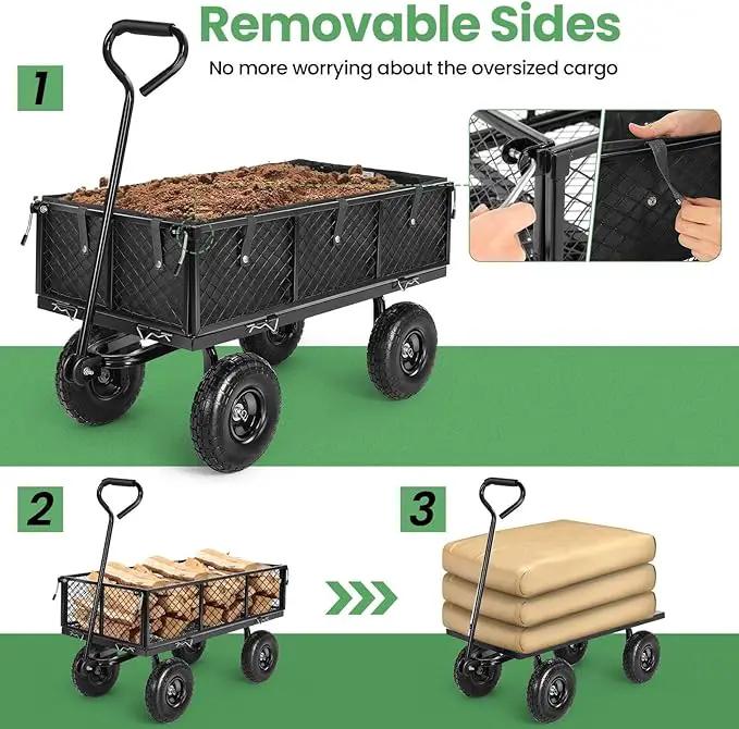 Homdox MAX 880LB Garden Cart, Heavy Duty Garden Wagon, Mesh Foldable Garden Cart, Pullable Gardens Wagon with 180° Rotating Handle, Collapsible Garden Carts for Yard Beach Farm, Black with Bag by GreenHaven Gardens