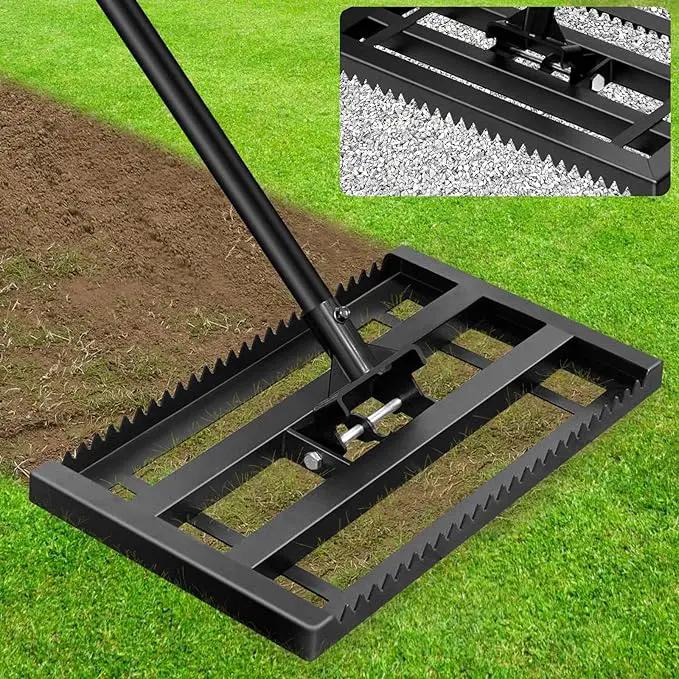 Lawn Leveling Rake-17"x10" Heavy Duty Leveler Reinforced Landscape Tool, Steel Golf Rake with Serrated Edge & Smooth Plate for Level Soil Compost Sand Grass Dirt Yard Garden 6.5FT Adjustable Handle by GreenHaven Gardens