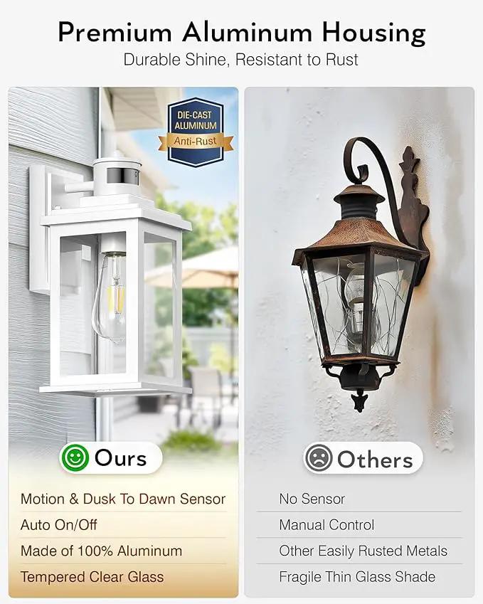 VIANIS Motion Sensor Porch Lights, Outdoor Wall Lights Wall Mount, White Dusk to Dawn Outdoor Sconce Lights, Waterproof Exterior Light Fixture for House, Garden, Patio, Entryway,Hardwired, Non-Solar by GreenHaven Gardens