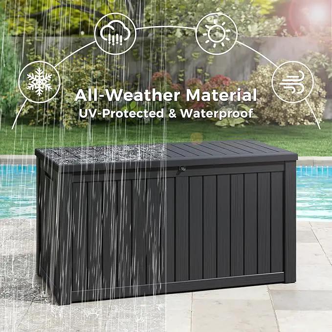 KAMABOKO Outdoor Storage Box, 150 Gallon Large Outdoor Resin Deck Box, Storage Waterproof Boxes Lockable Lid for Garden Tools, Pool Supplies, Patio Furniture and Cushions, Black by GreenHaven Gardens