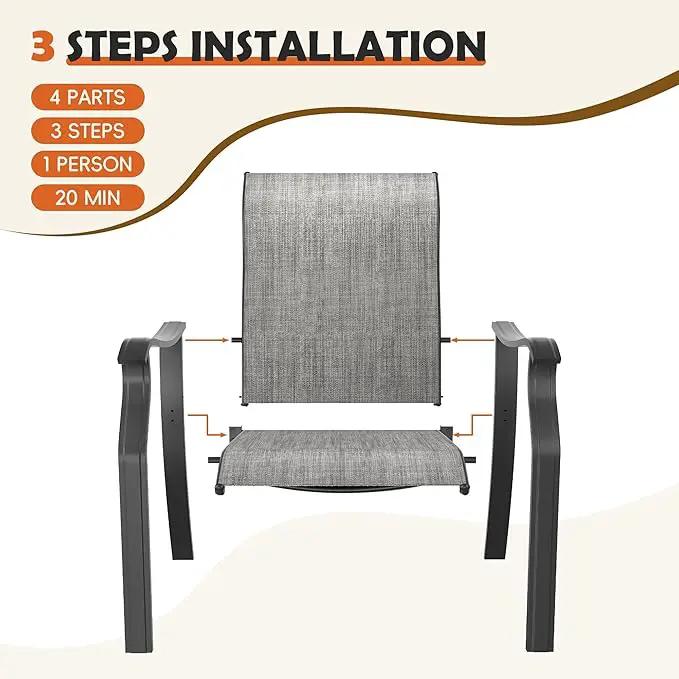 UDPATIO Outdoor Dining Chairs Set of 4, High Back Wide Seat Patio Furniture Chairs with All Weather Breathable Textilene, for Lawn Garden Backyard, Grey White by GreenHaven Gardens