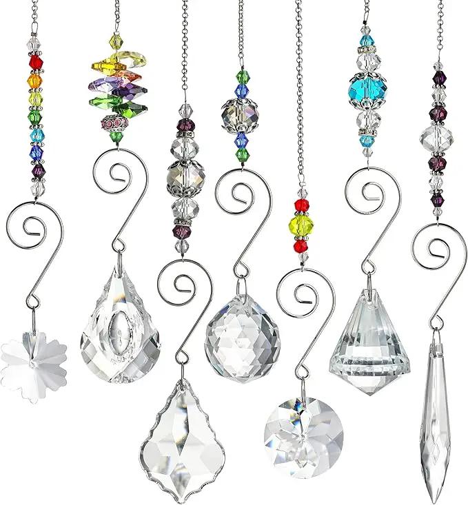 H&D HYALINE & DORA Set 7 Crystal Rainbow Suncatcher Glass Bead Chain Fengshui Hanging Pendant for Window Garden Party by GreenHaven Gardens