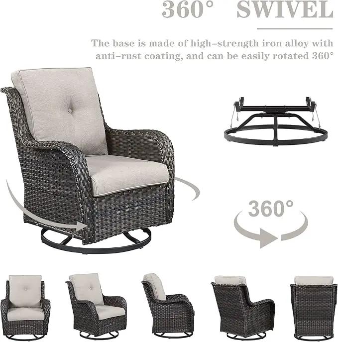5 Pieces Patio Furniture Sets Wicker Outdoor Furniture, Rattan Patio Swivel Glider Chairs with 2 Ottoman and Glass Side Table by GreenHaven Gardens
