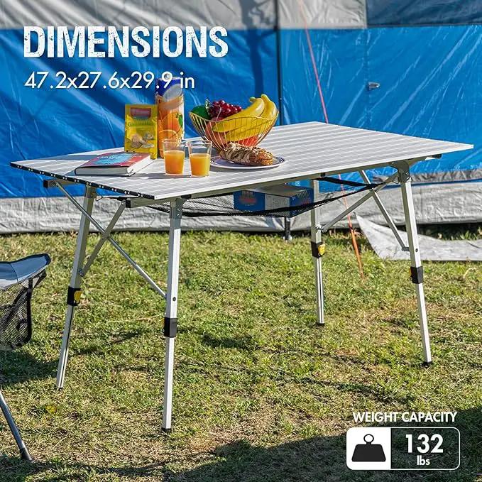 PORTAL Camping Table Portable Foldable with Adjustable Legs, Aluminum Folding Table Roll Up Table with Carrying Bag for Outdoor, Beach, Picnic, Backyards, BBQ and Party, Silver, Big by GreenHaven Gardens