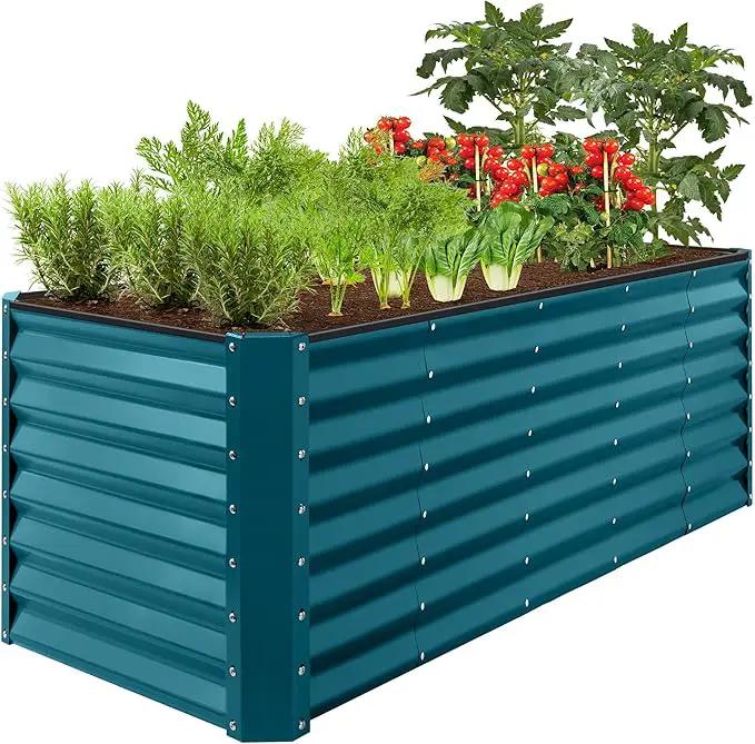 Best Choice Products 8x2x2ft Outdoor Metal Raised Garden Bed, Rectangular Deep Root Planter Box for Vegetables, Flowers, Herbs, and Succulents w/ 239 Gallon Capacity - Peacock Blue by GreenHaven Gardens
