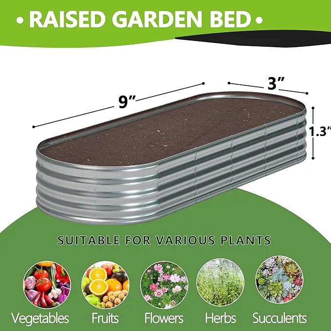 9x3x1.3 Oval Galvanized Raised Garden Bed,Outdoor Planter Box Metal Patio Kit Planting Bed for Vegetables Flowers and Succulents by GreenHaven Gardens