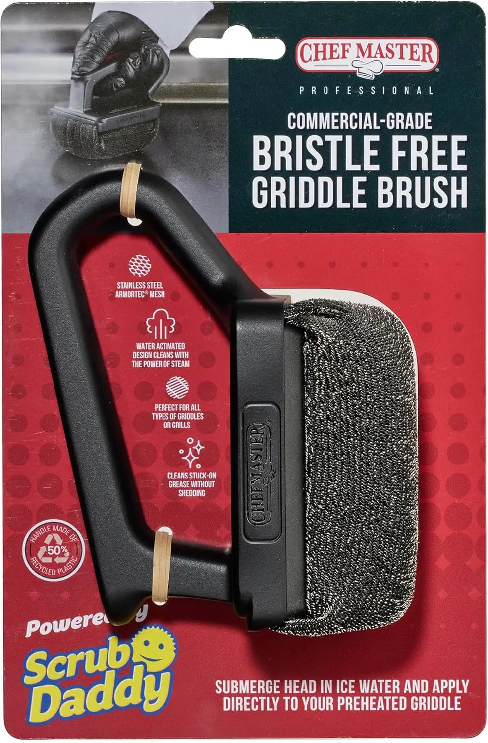 Chef Master Grill Brush Bristle Free Powered by ScrubDaddy, Steam Clean Grill Brush for Blackstone Grill, Flat Top Griddle & Skillet, Porcelain, Weber Gas, Charcoal Grill for Diner & Restaurant -90016 by GreenHaven Gardens
