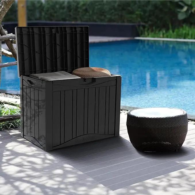 45 Gallon Waterproof Deck Storage Box - All-Weather Outside Storage Box with Lock, Outdoor Box Storage for Patio/Pool Accessories, UV-Resistant Resin, Matte Black by GreenHaven Gardens