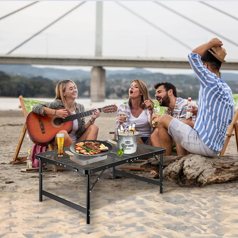 Camping Table 3FT Grill Table Foldable Folding Picnic Portable Stand Mesh 2 Height Adjustable Outdoor Card BBQ RV Black 35.5×23.6 ×26 inch by GreenHaven Gardens