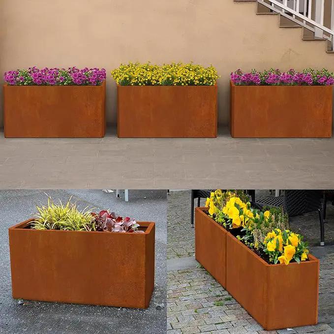 Co rten Steel Planter 36X15X15 inch Large Rectangular Planter Box Rustic Style Flower Box for Porch, Patio, Garden, Commercial Décor, Rusty by GreenHaven Gardens