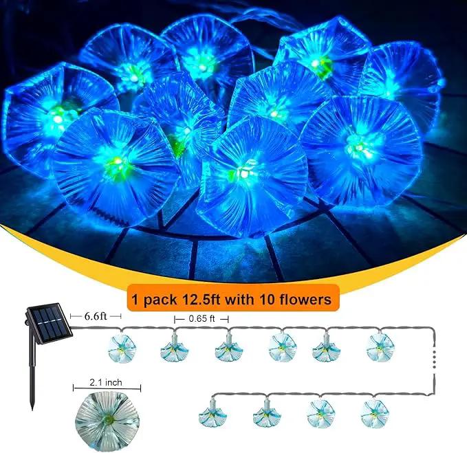 Solar Petunia Blue Morning Glory Flowers and Solar Hawaiian Frangipani Flower String Lights Tropical Flowers by GreenHaven Gardens