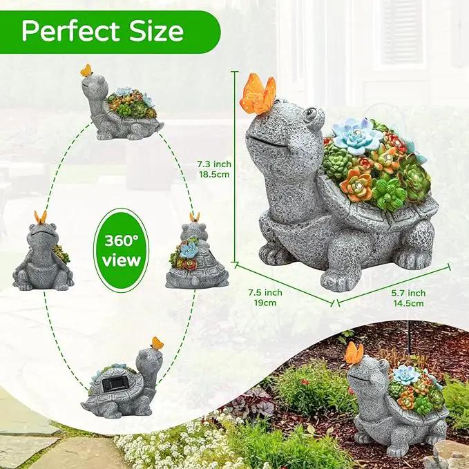 Solar Garden Outdoor Statues Turtle with Succulent Butterfly 8 LED Lights, Lawn Decor Tortoise Figurine for Patio Balcony Yard, Yard Unique Christmas Birthdays Gift for Mom Grandma by GreenHaven Gardens