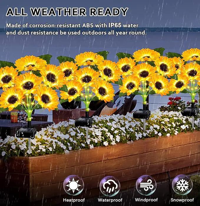Solar Lights Outdoor Garden Decor,4 Pack with 24 Sunflower Lights,Solar Flowers Lights Waterproof,Sunflowers Gifts for Mom Women Grandma Birthday,Decorative Stakes Lights for Yard Patio Lawn by GreenHaven Gardens