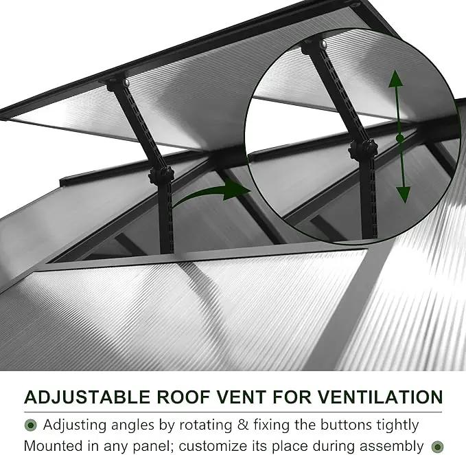 8x10 FT Outdoor Greenhouse Kit, Polycarbonate Aluminum Walk-in Greenhouse with Adjustable Roof Vent and Lockable Door, Backyard Garden in Winter, Gray by GreenHaven Gardens