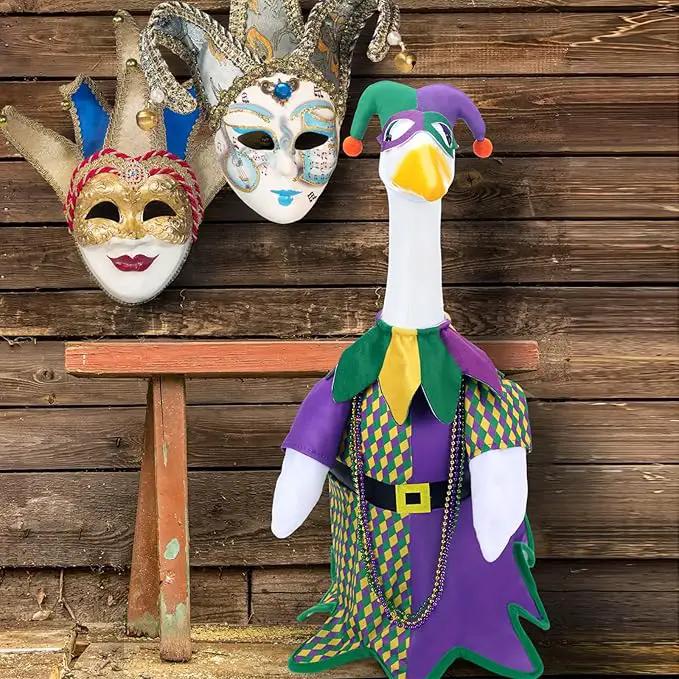 Mardi Gras Jester Outfit Goose Clothes for 23 High Cement or Plastic Lawn Porch Lawn Garden Goose Costume Clothing by GreenHaven Gardens