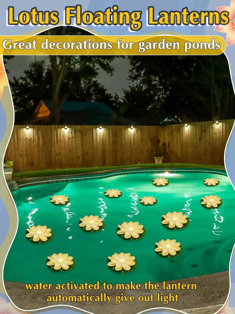 Hortsun 12 Pcs Floating Lotus Lights with Batteries Lily Pads Pool Flowers Diwali Pooja Decorations Floating Candles Decor for Pool Pond Outdoor Indoor(5.91 Inch,White) by GreenHaven Gardens