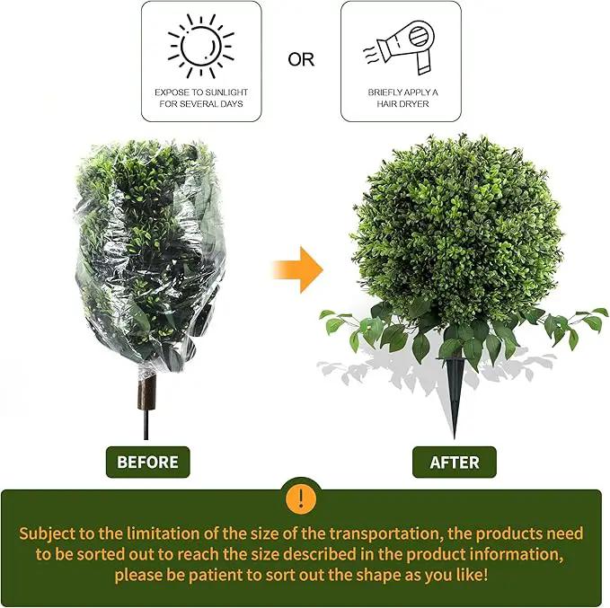 28" Artificial Boxwood Ball Bush, UV Resistant Topiary Tree Faux Boxwood Ball Shaped Porch Bushes with Ground Spike Artificial Bushes for Outdoors Front Door Decor Home Garden (6, Green) by GreenHaven Gardens
