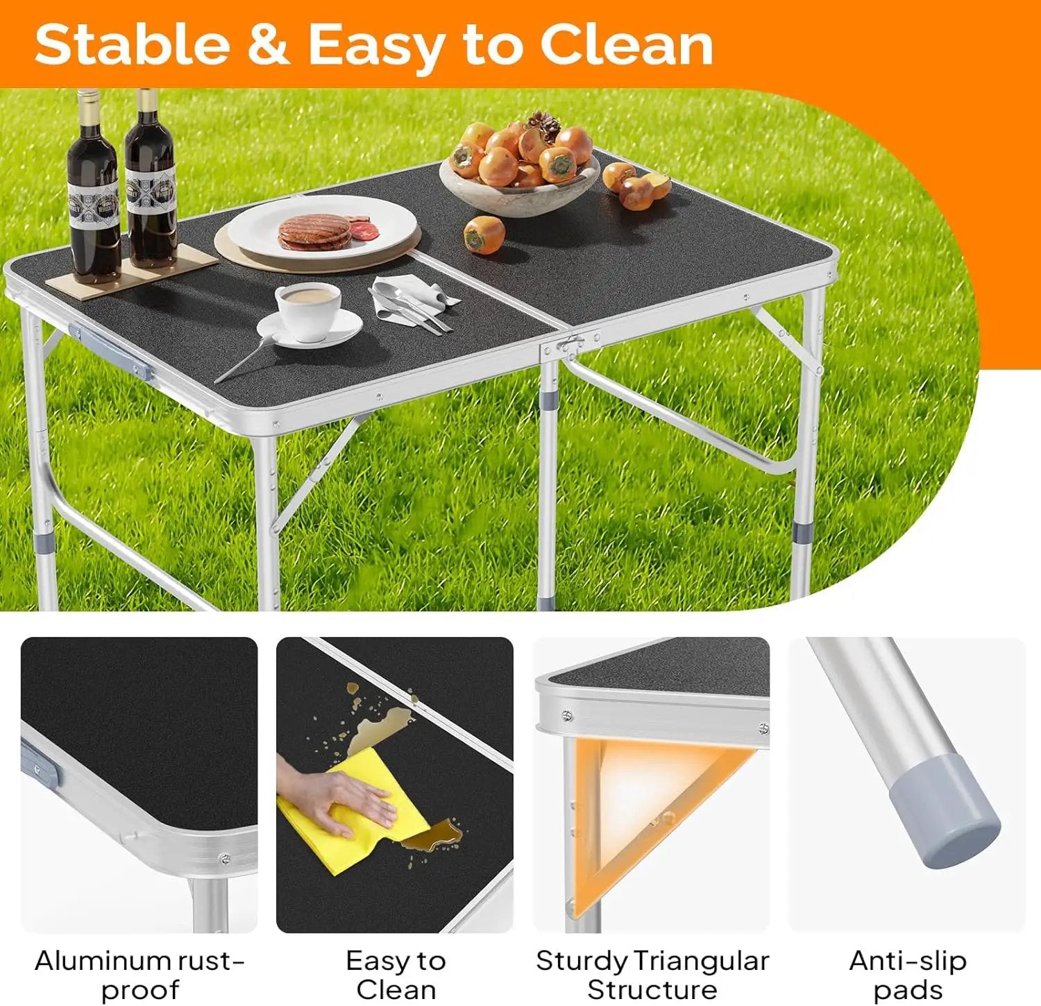 VINGLI 3FT Small Camping Table Adjustable Height Aluminum Folding Table for Picnic Party BBQ, Plastic RV Suitcase Table Portable Lightweight Fold Up Utility Outdoor Tables with Carrying Handle … by GreenHaven Gardens