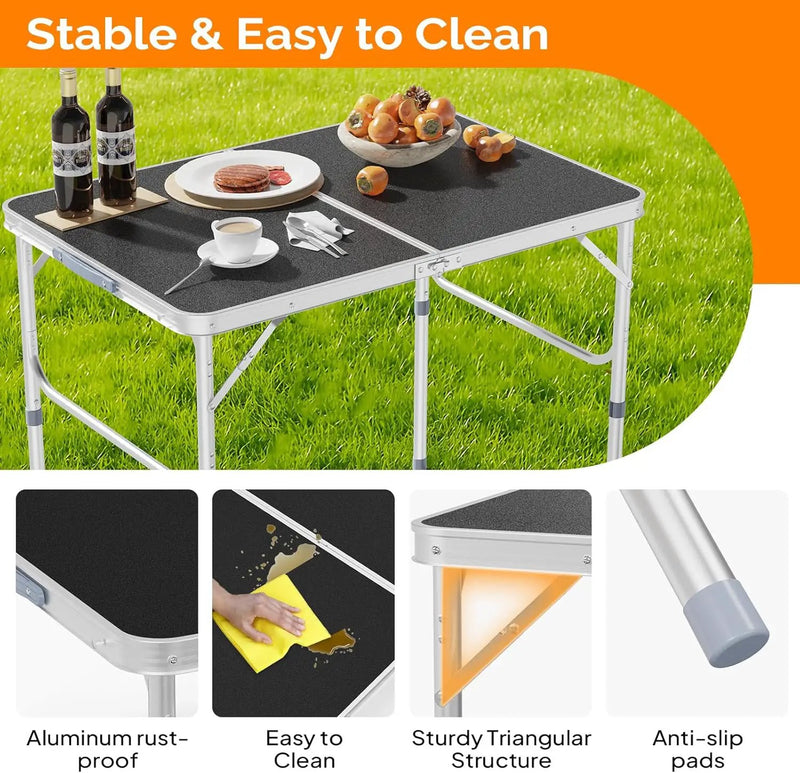 VINGLI 3FT Small Camping Table Adjustable Height Aluminum Folding Table for Picnic Party BBQ, Plastic RV Suitcase Table Portable Lightweight Fold Up Utility Outdoor Tables with Carrying Handle … by GreenHaven Gardens
