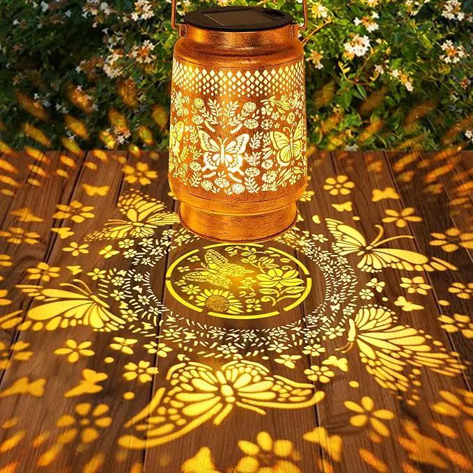 2 Pack Solar Lanterns Outdoor Garden Decor with Shepherd Hook, Gardening Gifts for Mom Grandma Women Butterfly Metal Decor Lantern Waterproof Solar Lights LED Decorative for Garden Yard Patio by GreenHaven Gardens