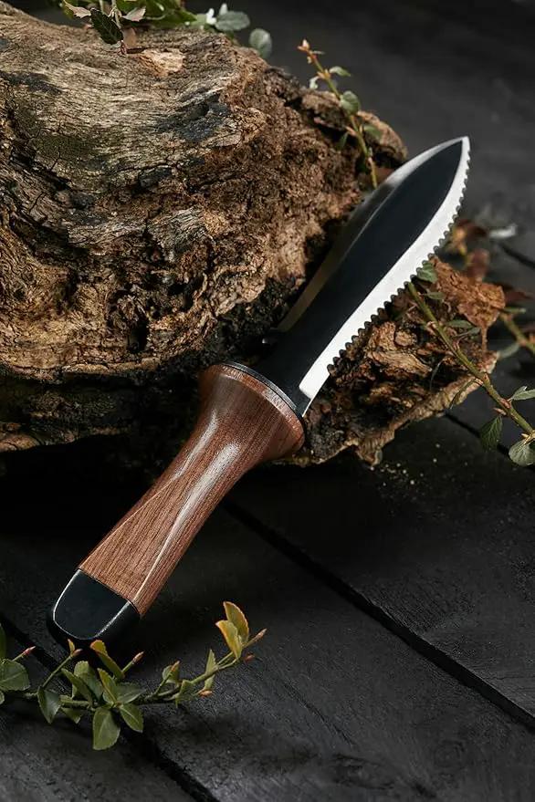 Hori Hori Garden Knife, Traditional Japanese Weeding Tool with ergonomic wooden handle. Large 7'inch blade with case. (Standard blade) by GreenHaven Gardens