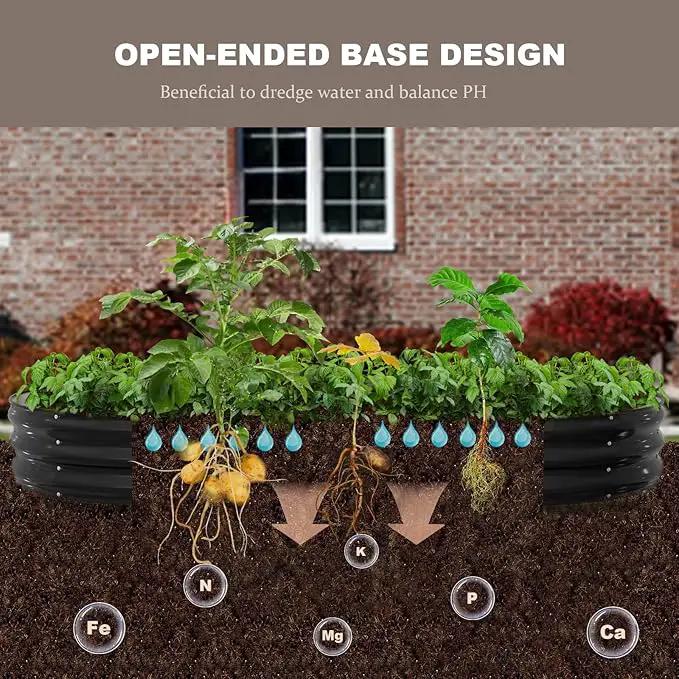 Raised Garden Bed, 8x4x1ft Galvanized Outdoor Planter Beds with Safety Edging and Gloves, Oval Metal Planter Box for Gardening Vegetables Flowers Herb by GreenHaven Gardens