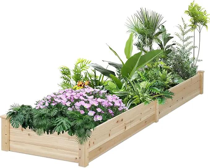 8 Feet Outdoor Wooden Raised Garden Bed, Elevated Planting Planter Box Kit for Vegetables Fruits Grow Yard Gardening, Natural by GreenHaven Gardens