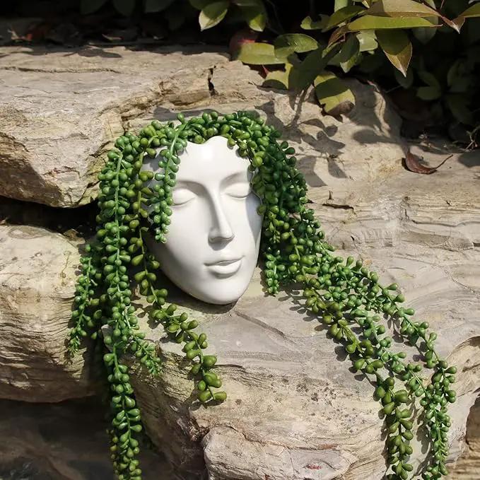 Face Vase,Ceramic Female Form Vase,Modern Sculpture White Planter Pot,Human Face Dried Flower Shaped Vase,Wall Hanging Plant Pot for Home Decor Centerpieces, Office or Outdoor Hanging Decor by GreenHaven Gardens