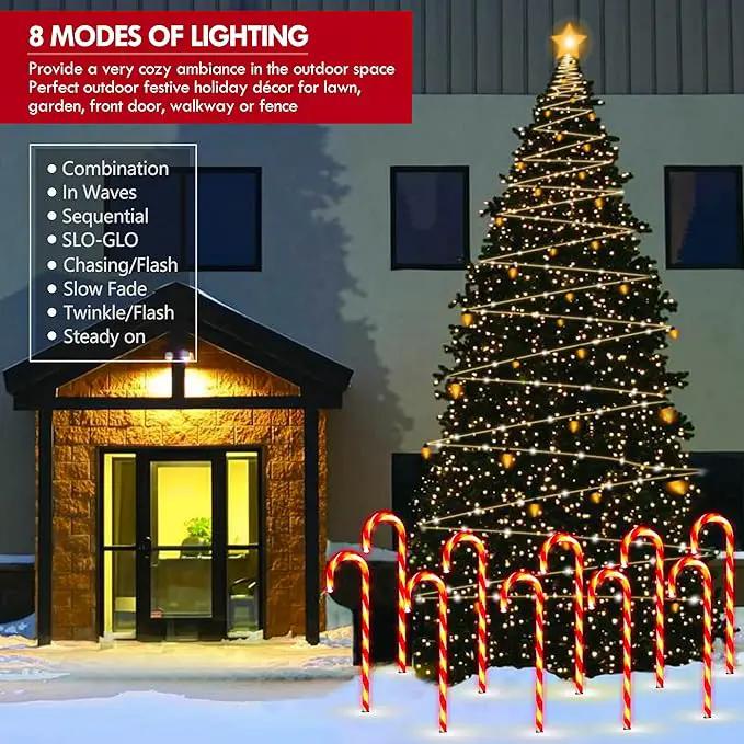 WeGuard 10PK Christmas Candy Cane Pathway Lights Outdoor Decorations 21" 8 Lighting Modes Flashing Waterproof Outdoor Lighted Christmas Decor for Garden Yard (Red) by GreenHaven Gardens
