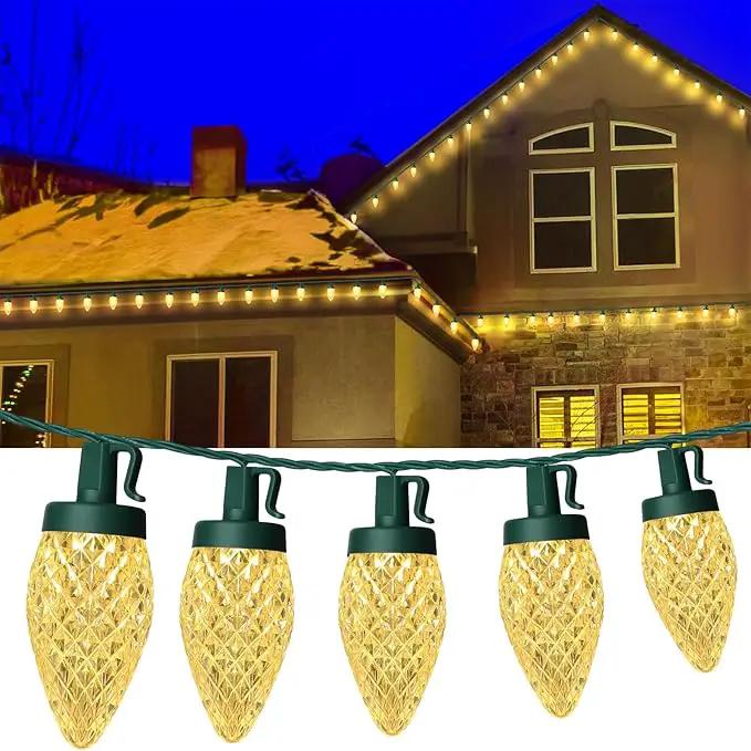 C9 LED Christmas Lights, 134FT 200Bulbs Outdoor Christmas Decorations for House Waterproof String Lights Extendable Green Wire Fairy Lights for Patio Xmas Garden Party Wedding Indoor Warm White by GreenHaven Gardens