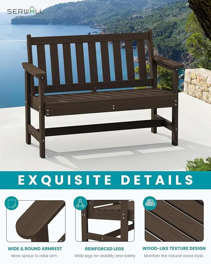 SERWALL Outdoor Bench, HDPE Outdoor Benches Weatherproof, 2-Person Garden Bench with 660 lbs Weight Capacity, Patio Benches for Outdoors, Garden, Porch, Backyard and Park, Coffee, 2 Pack by GreenHaven Gardens