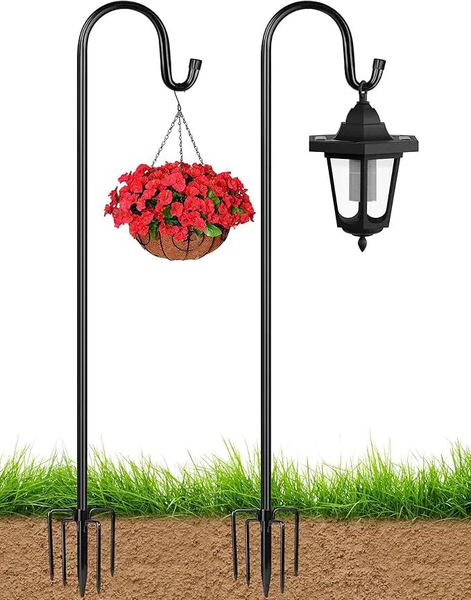 XDW-GIFTS Bird Feeder Pole for Outdoor, 2-Pack 45 Inch Shepherds Hooks Heavy Duty Garden Pole for Hanging Plant Basket, Solar Light Lanterns, Garden Plant Hanger Stands with 5 Base Prongs by GreenHaven Gardens