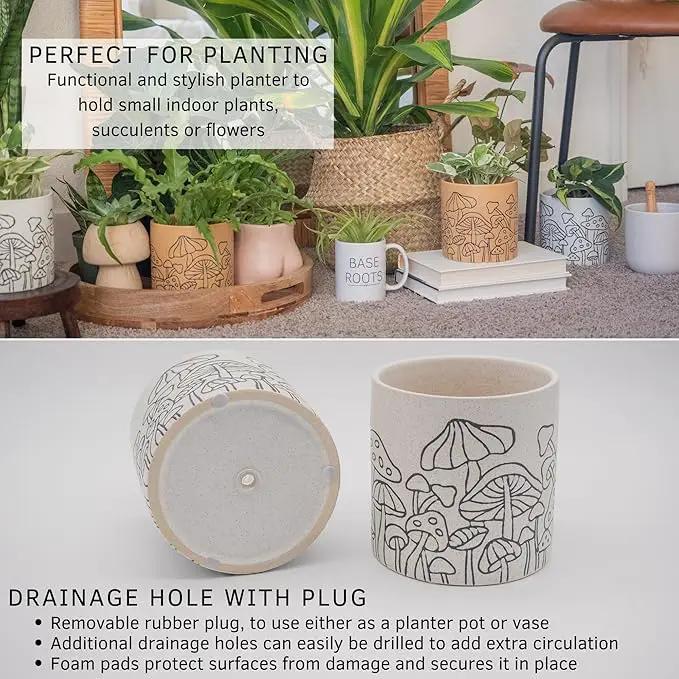 BASE ROOTS Mushroom Planter, Speckled White, Indoor/Outdoor, Holds Small Plants by GreenHaven Gardens