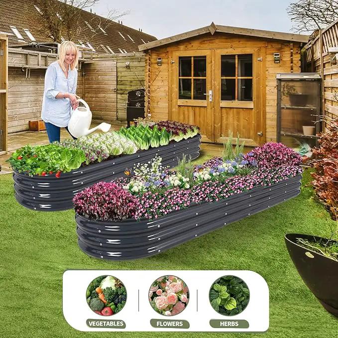 Galvanized Raised Garden Bed Outdoor- Raised Beds for Gardening| Metal Planter Box, Steel Raised Garden Bed Kit with Safety Edging and Gloves for Vegetables, Flower, Herbs (8x2x1FT, Gray) by GreenHaven Gardens
