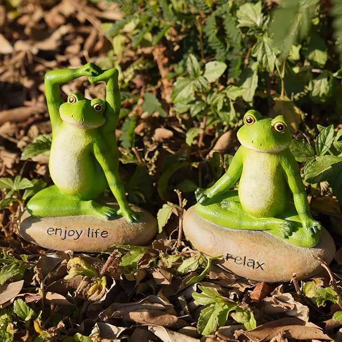 Garden Yoga Frog Decor Statues - 2 Pcs Figurines Statue Animal Decorative Sculptures Resin Garden Décor Meditation for Home 4.5 * 4 * 6 Inch by GreenHaven Gardens