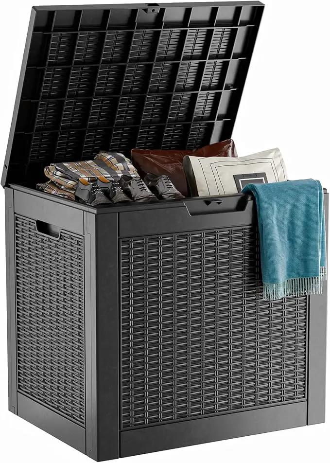 31 Gallon Waterproof Outdoor Storage Box,Resin Deck Box,Lockable Outside Storage Box Container for Patio Furniure,Garden,Pool Tools (Black) by GreenHaven Gardens