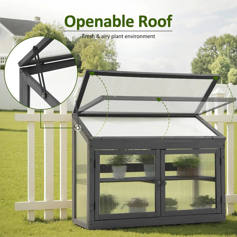 MCombo 2-Tier Wooden Cold Frame Garden Greenhouse Raised Flower Planter Shelf Bed Protection 6057-0160 (Dark Grey) by GreenHaven Gardens