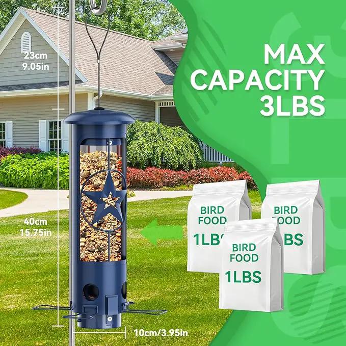 Squirrel Proof Bird Feeders for Outdoors Hanging, Metal Squirrel Proof Bird Feeder with Gravity Protection, 3LB Large Capacity Wild Bird Feeders for Outside Finch, Cardinal, Blue Jay (Blue) by GreenHaven Gardens