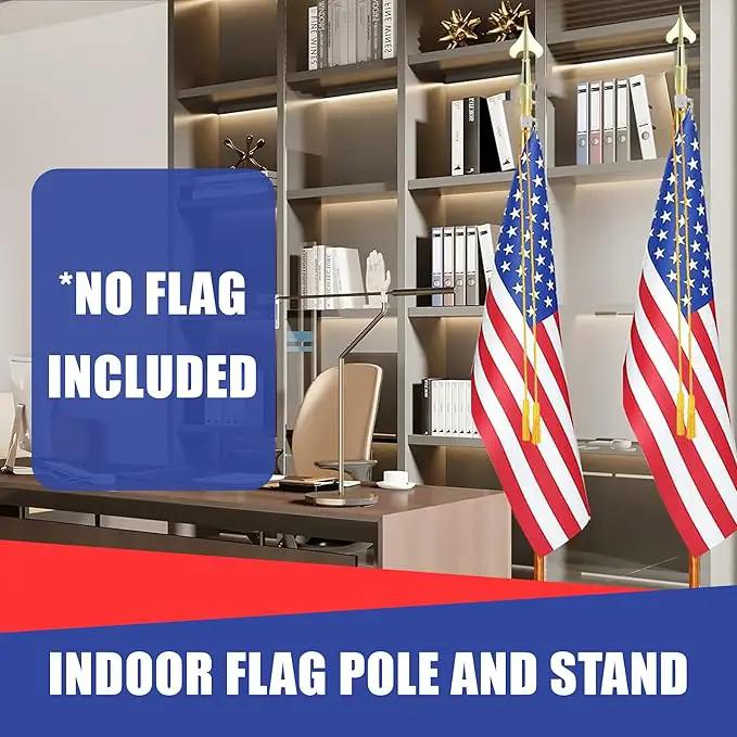 Super Tough Indoor Flag Pole kit 9ft - Army Spear - Gold Texture Base - Aluminum Flagpole with Brass Finish - Heavy Duty Inside House Flagstaff - Interior Shaft and Stand - No Ensign Included by GreenHaven Gardens