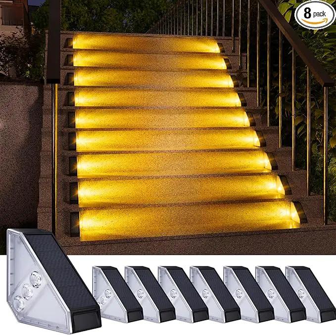 KINKAI Solar Step Lights for Outside, 8 Pack Triangle Stair Light Outdoor Waterproof Deck Lighting for Garden, Patio, Yard, Front Door, Porch Decor (Warm Light) by GreenHaven Gardens