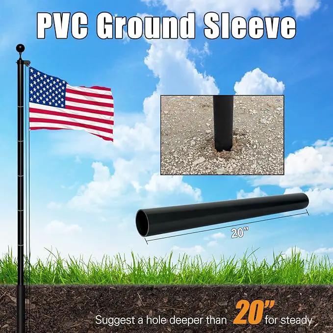 NELXINJO 20FT Sectional Flag Pole Kit, Heavy Duty Aluminum Outdoor In-Ground Flagpole, Black Ball Top, 3x5 USA Flag for Residential commercial Outdoor Garden(20FT, Black) by GreenHaven Gardens