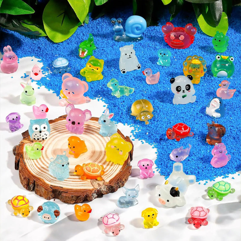 80 Pcs Luminous Mini Resin Animals 80 Styles Tiny Little Glow in The Dark Animal Figures to Hide Miniature Ducks Figurines for Party Favors DIY Fairy Garden Dollhouse Micro Landscape Aquarium Decor by GreenHaven Gardens